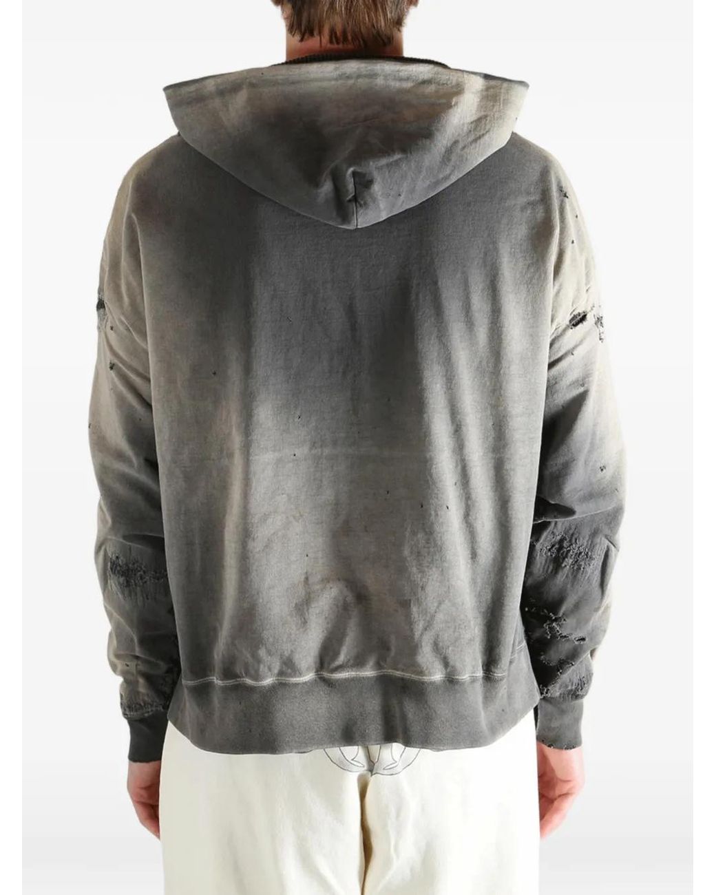 SAINT Mxxxxxx Gray Distressed-Finish Hoodie for men