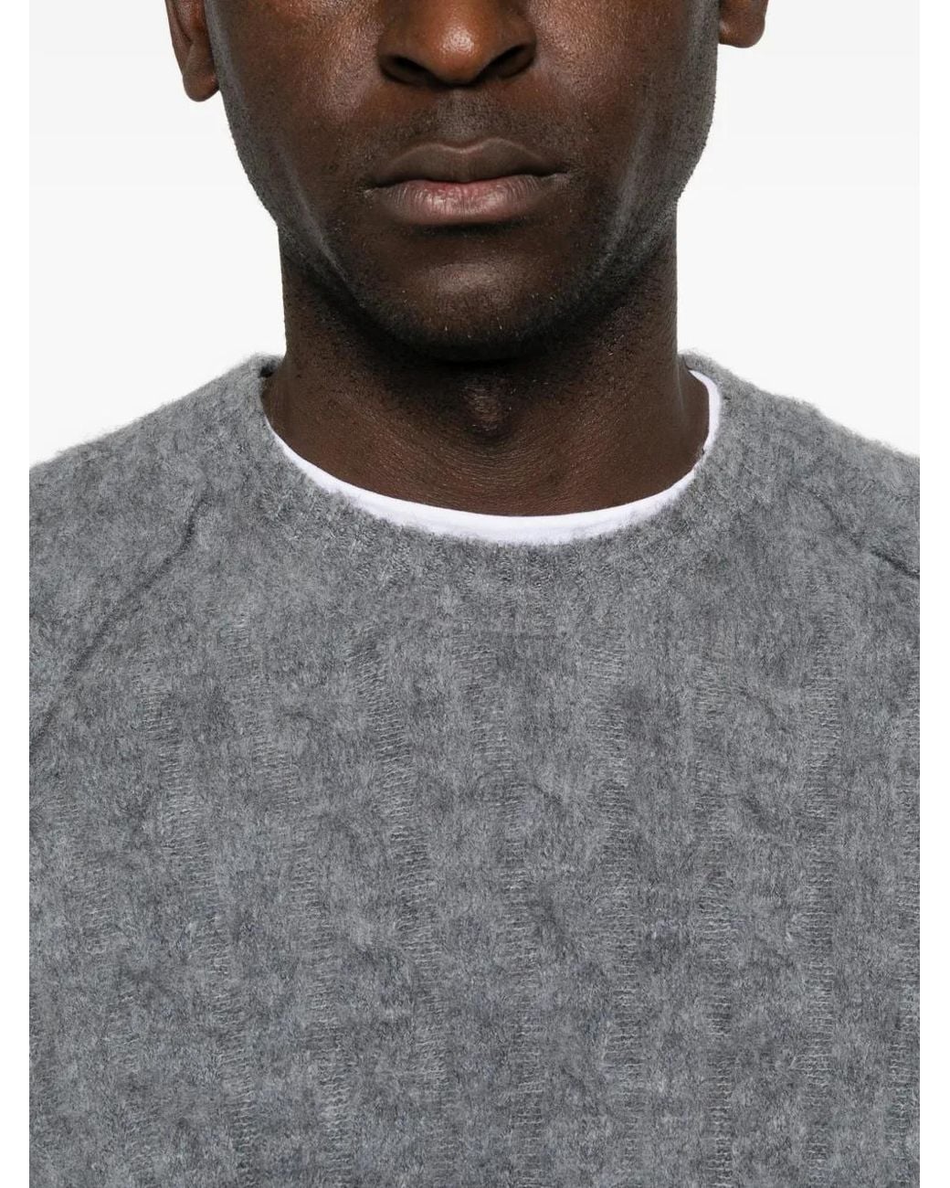 Diana Studio Gray Cable-Knit Raglan-Sleeve Sweater for men