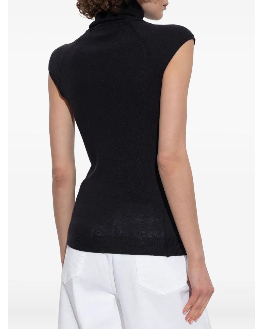 DSquared² Black Cap-Sleeve Turtleneck Top