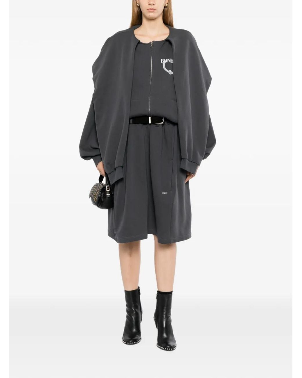 BONBOM Gray Logo-Print Drawstring Skirt