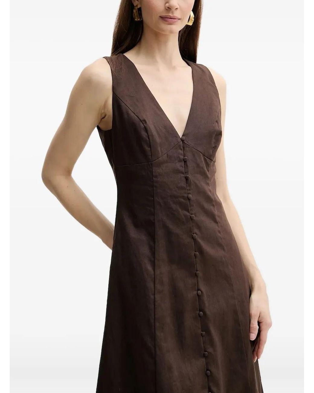 Bardot Brown Button-Front Midi Dress
