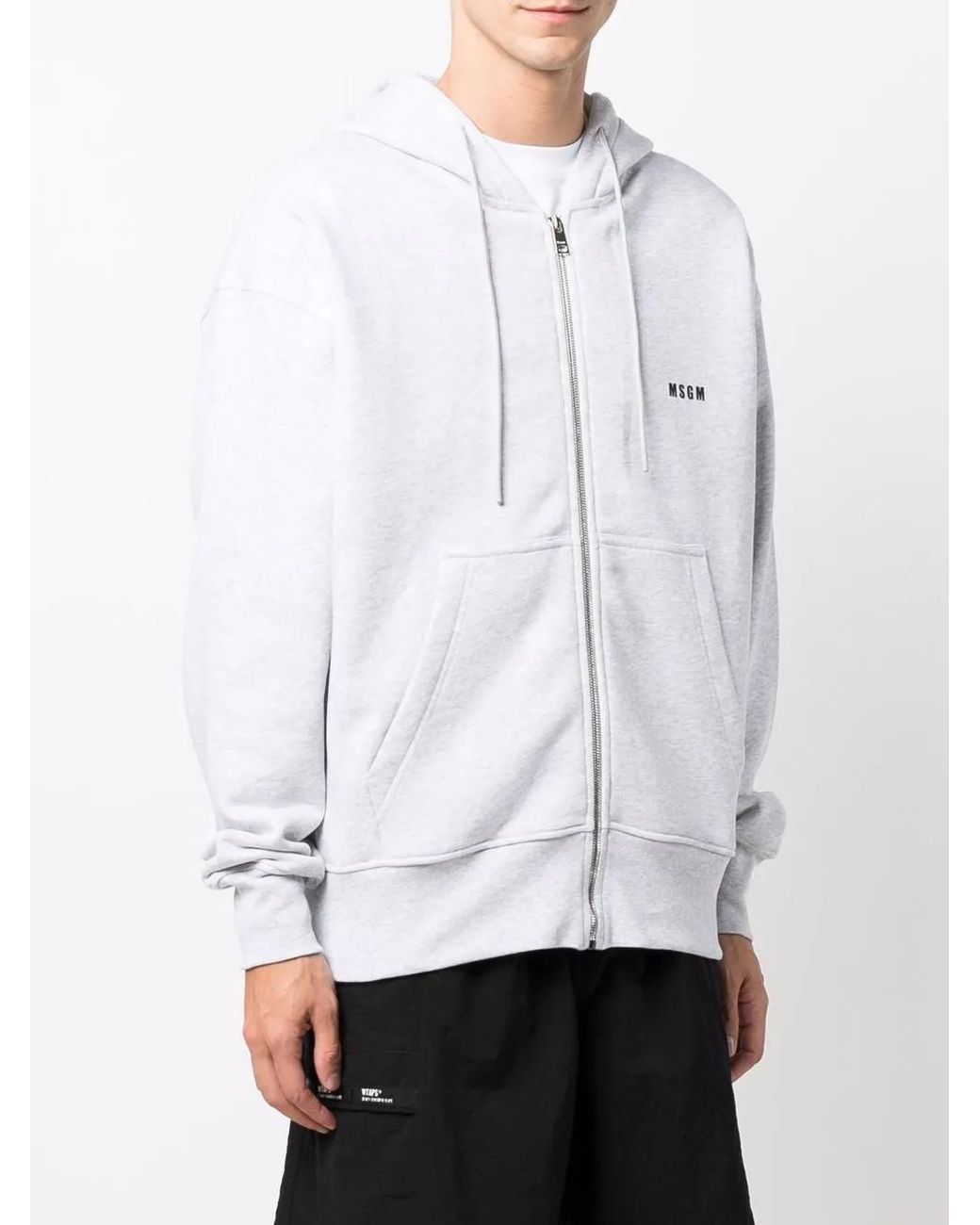 MSGM Gray Logo-Print Drawstring Hoodie for men