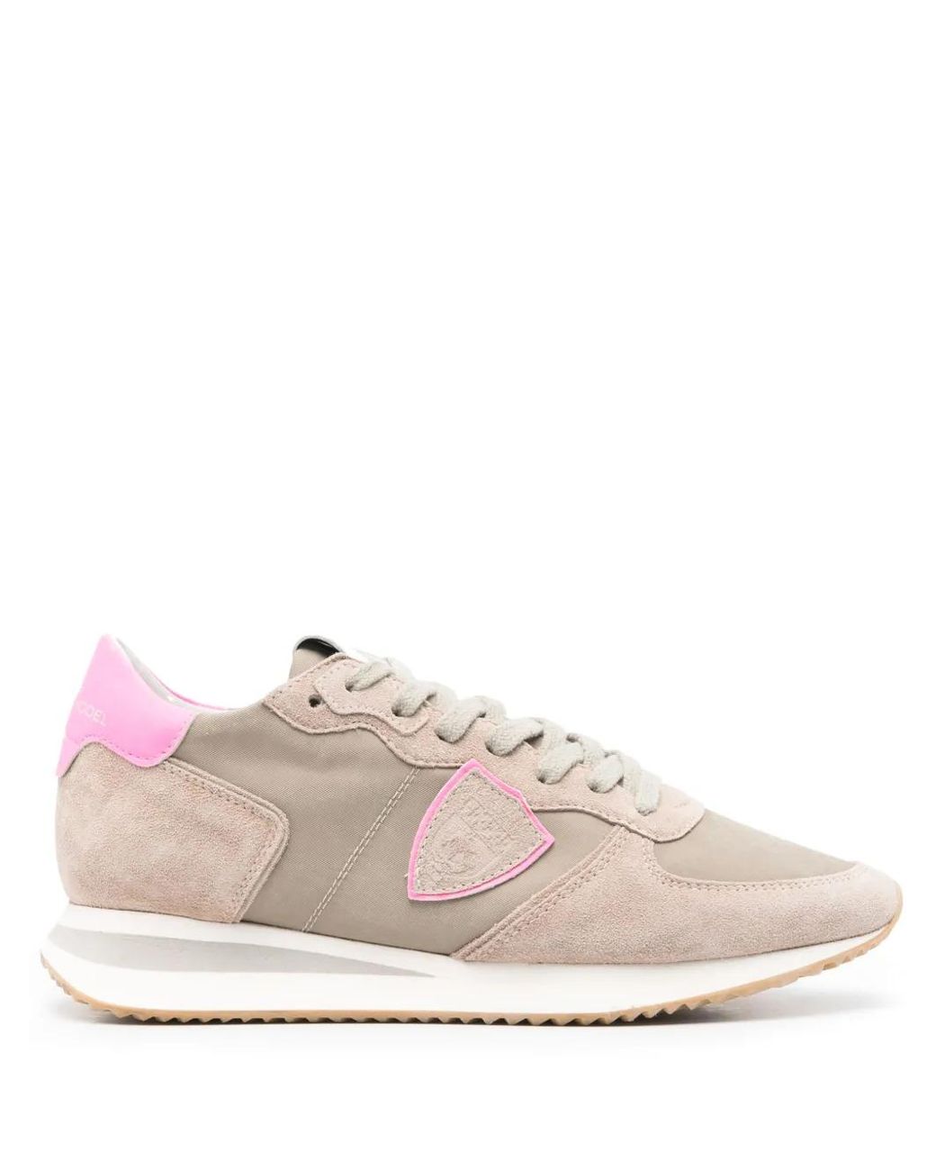Philippe Model Pink Panelled Suede Leather Lace-Up Sneakers
