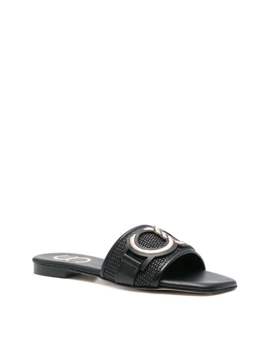 Casadei Black Logo-Patch Round-Toe Sandals
