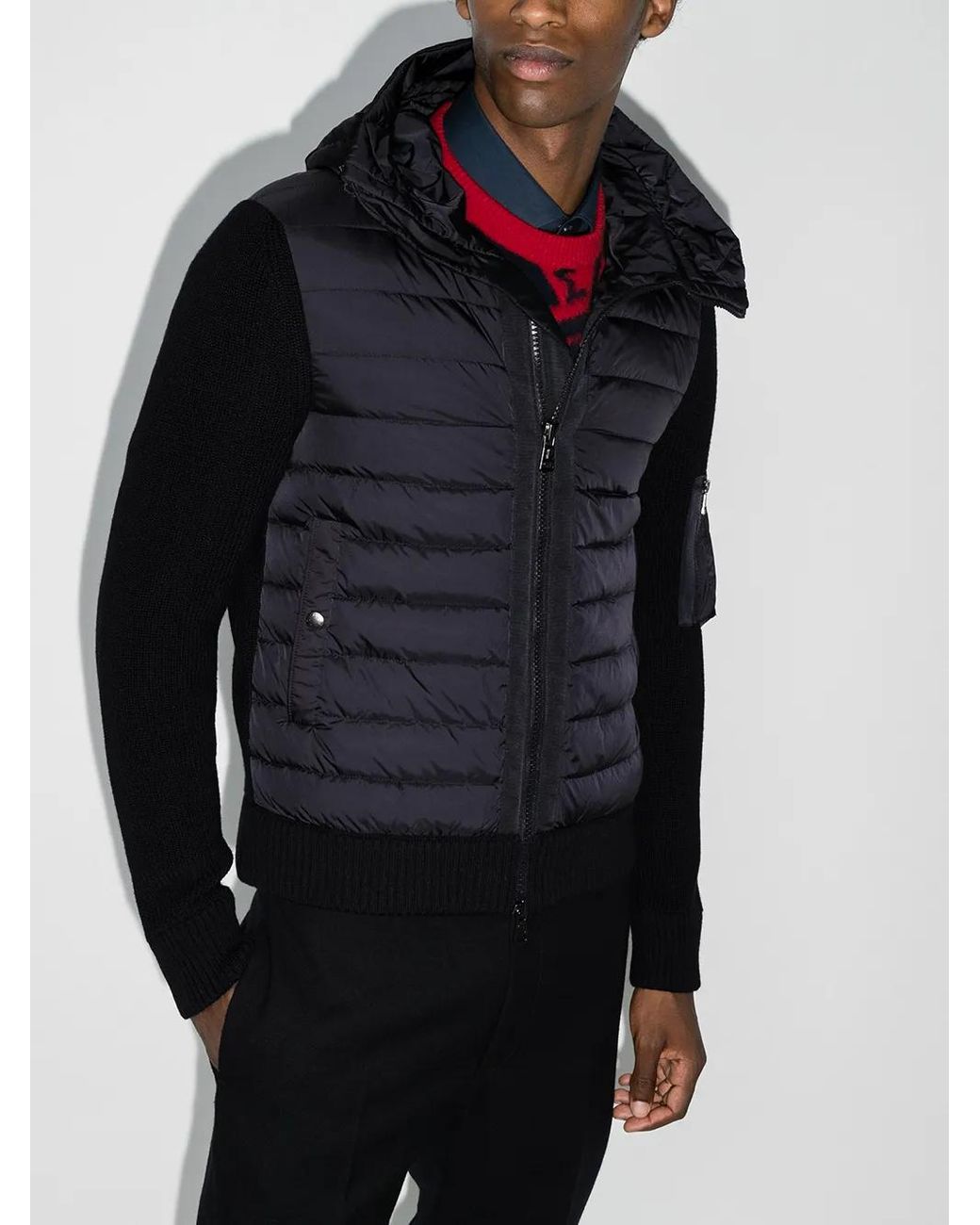 Moncler Blue Knit Detail Padded Jacket for men