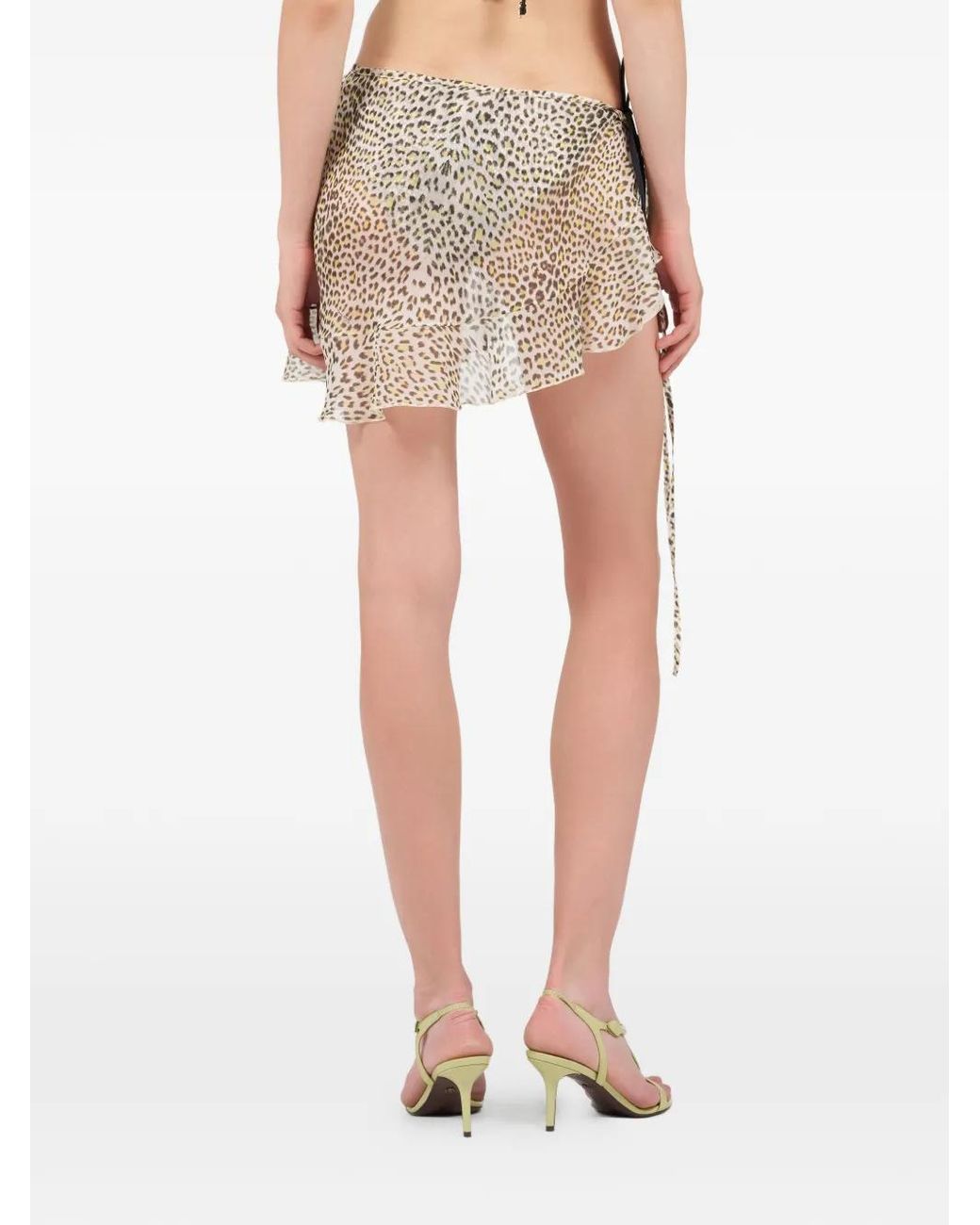 Roberto Cavalli White Ruffled Animal-Print Skirt