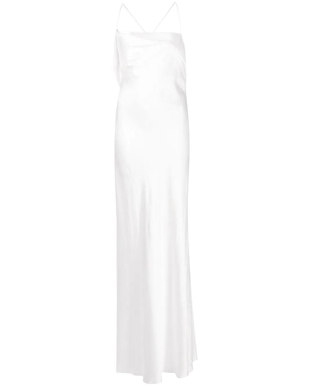 Michelle Mason White Silk Cowl Neck Gown
