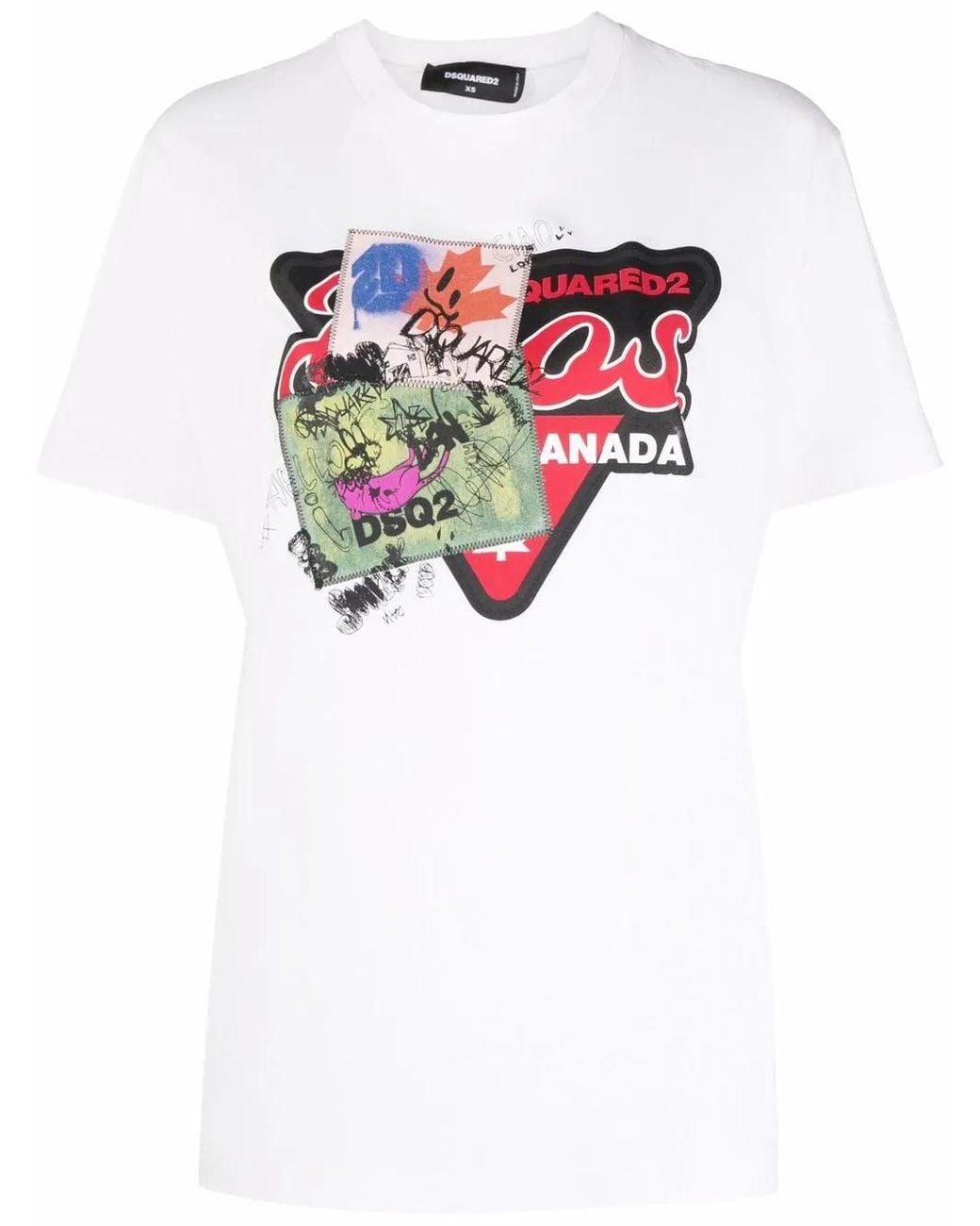 DSquared² White Graphic Print Crew-Neck T-Shirt