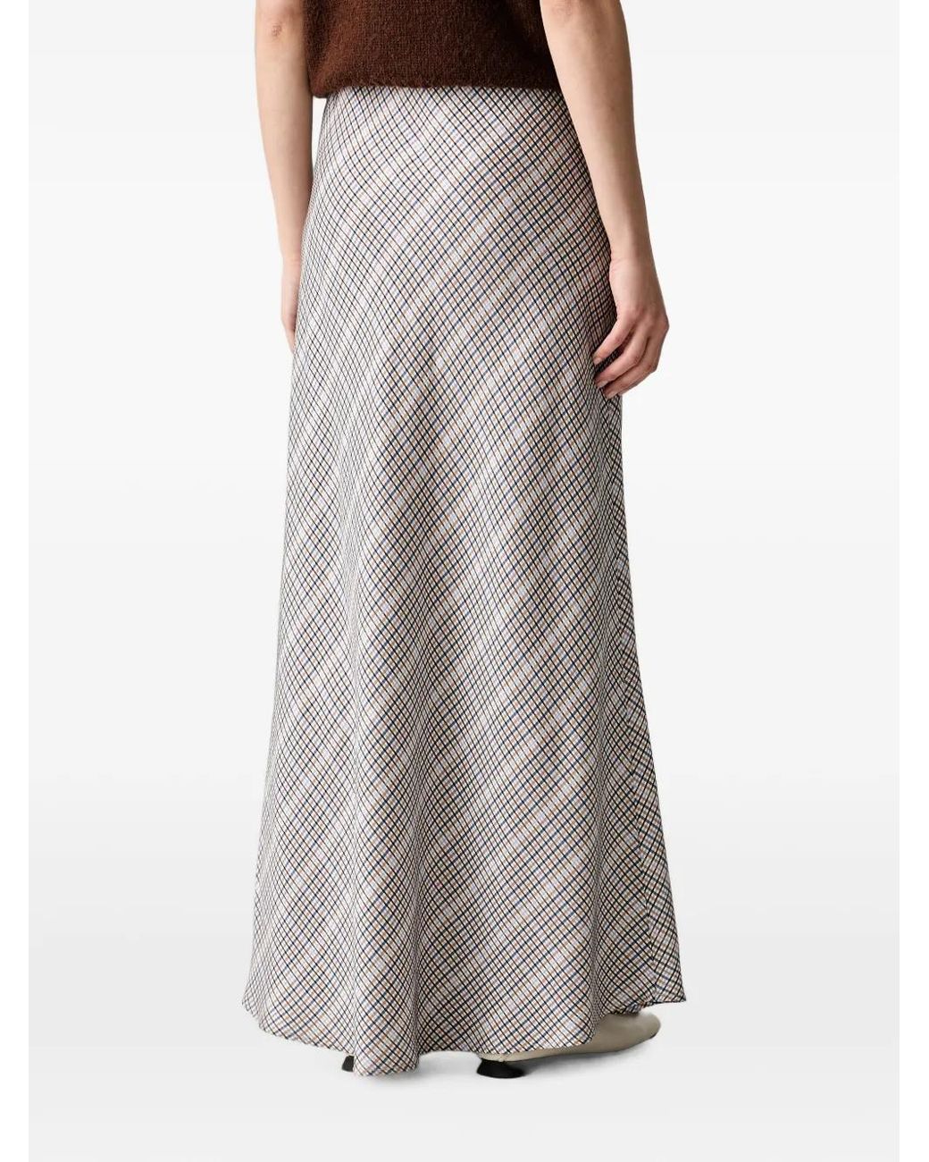 Munthe Brown Check-Pattern Flared Maxi Skirt