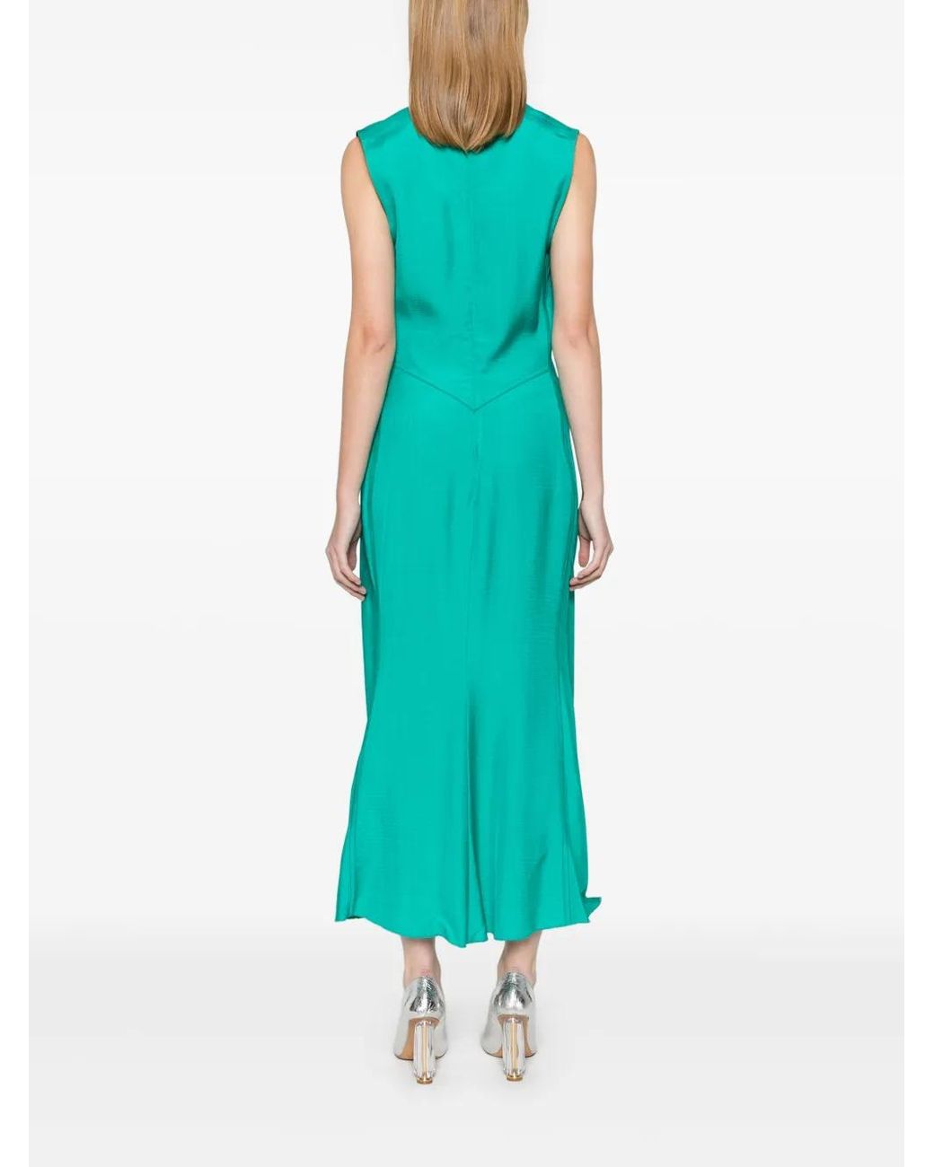 Victoria Beckham Green Sleeveless Gathered Midi Dress