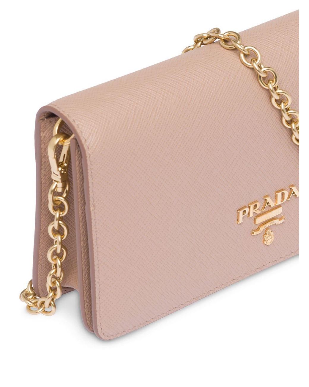 Prada Leather Logo Plaque Saffiano Mini Bag In Pink Lyst