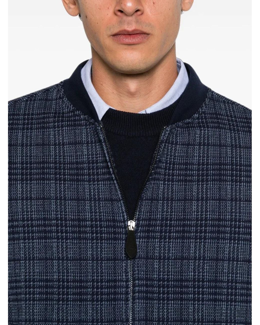 Etro Blue Check-Pattern Bomber Jacket for men