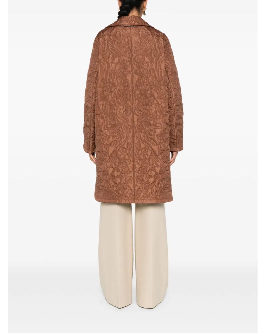 Ermanno Scervino Brown Floral-Pattern Quilted Coat