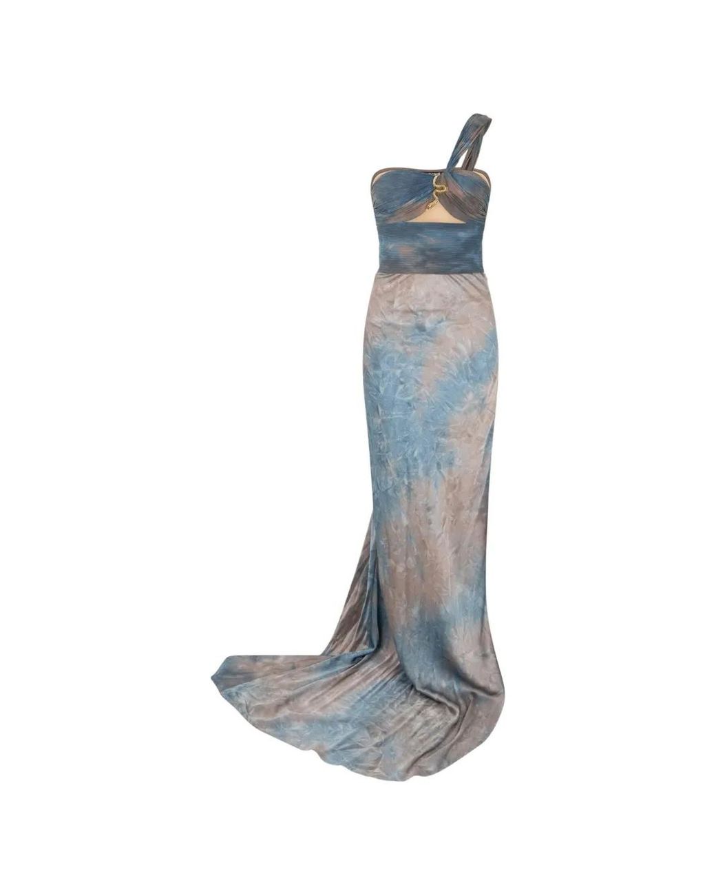 Roberto Cavalli Blue Snake-Plaque One-Shoulder Maxi Dress