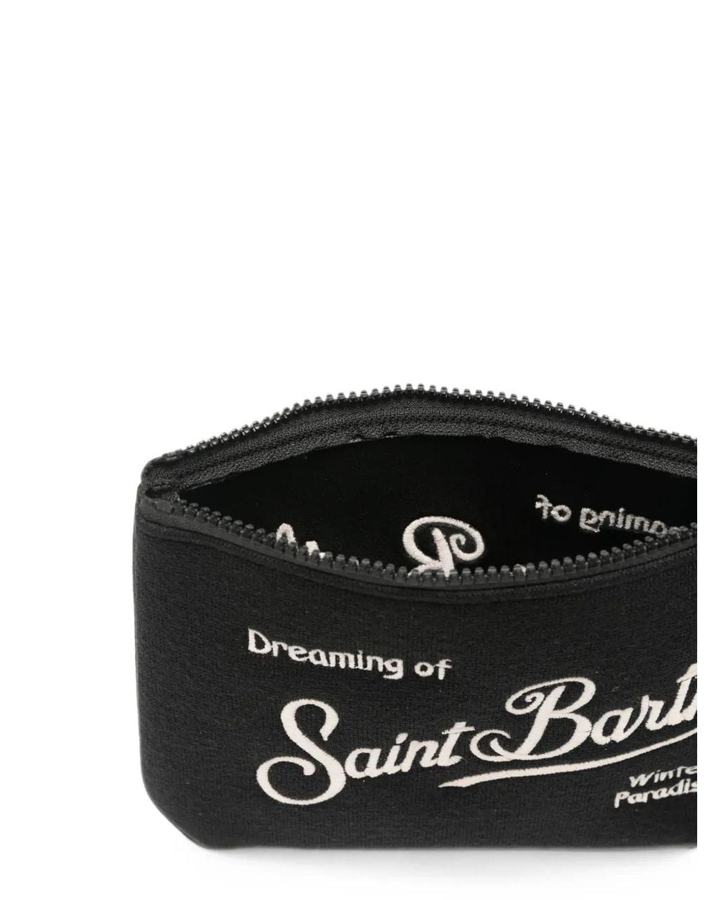 Mc2 Saint Barth Black Aline Wool Blend Pochette With Houndstooth Pattern And Logo Embroidery