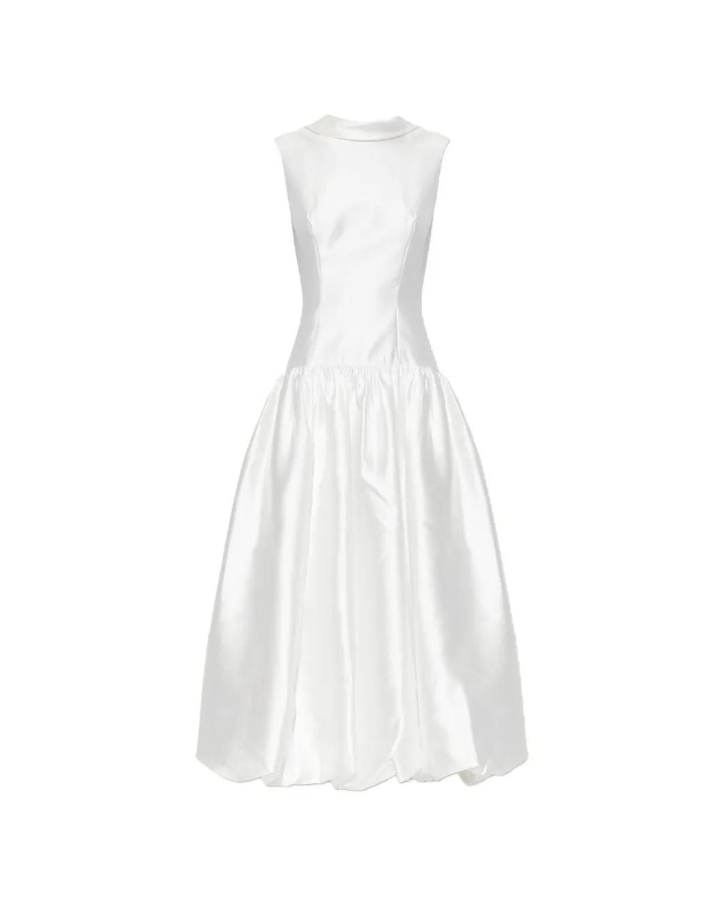 Self-Portrait White Feather-Embellished Satin Midi Dress