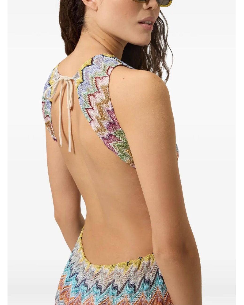 Missoni White Long Lamé Zigzag Cover-Up Jumpsuit With Cut-Out