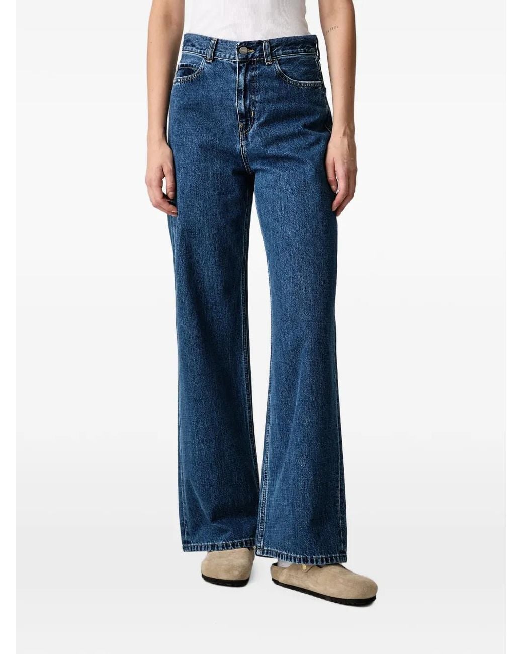 Carhartt Blue Jane Logo-Patch Wide-Leg Jeans