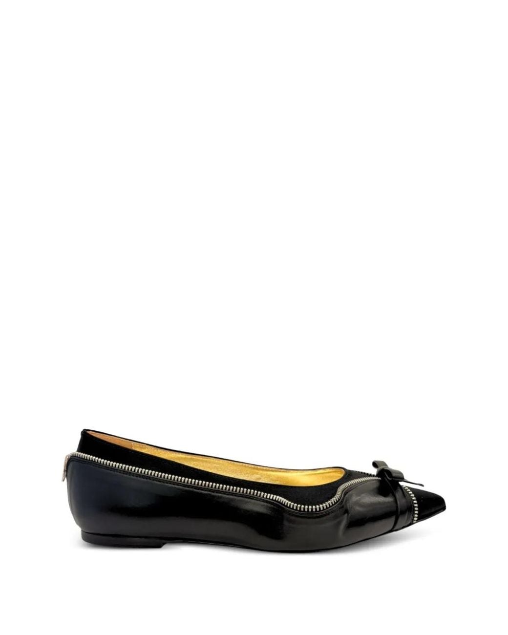 August Barron Black Unzipped Bow-Detail Ballet Flats