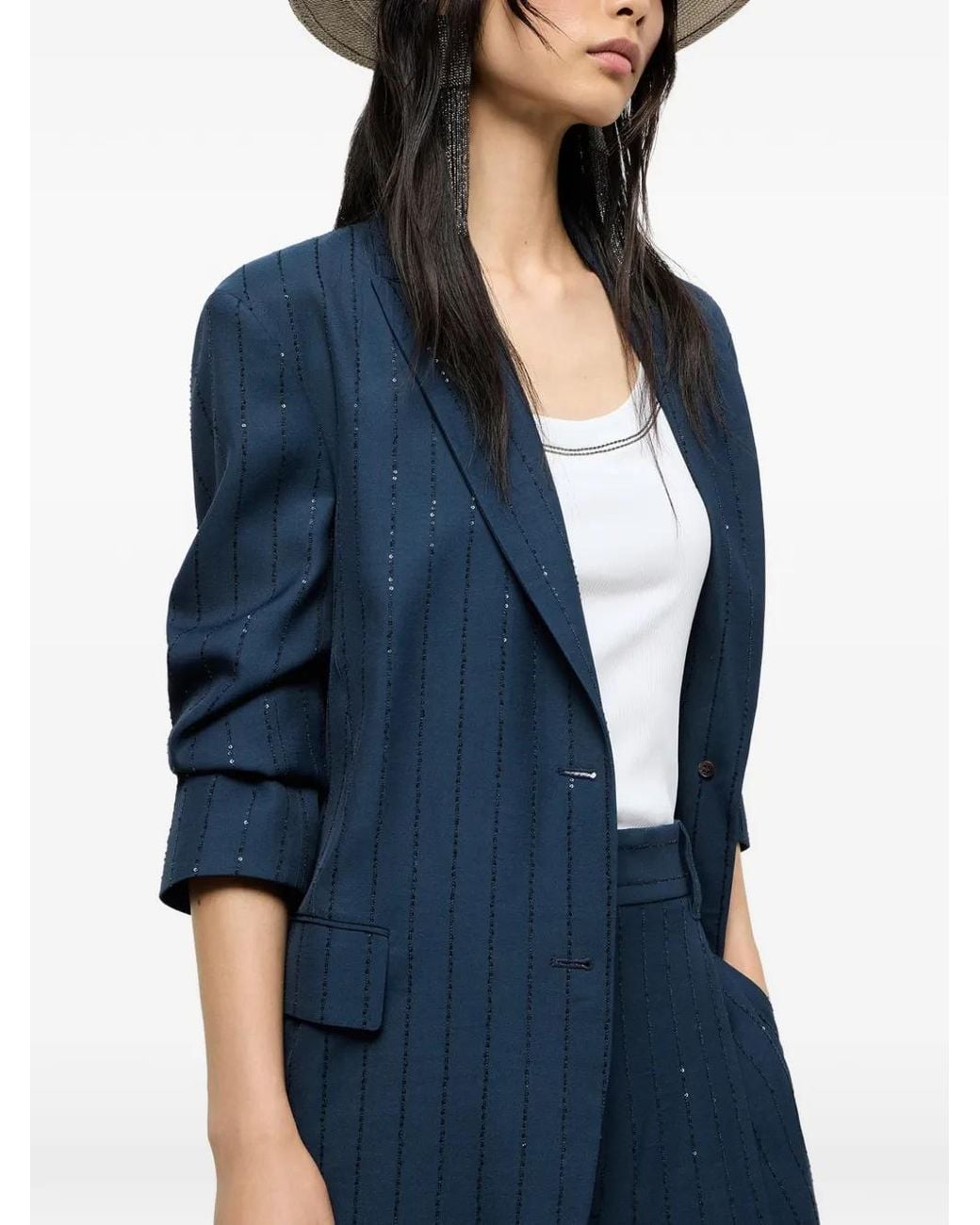 Brunello Cucinelli Blue Belted Single-Breasted Jacket