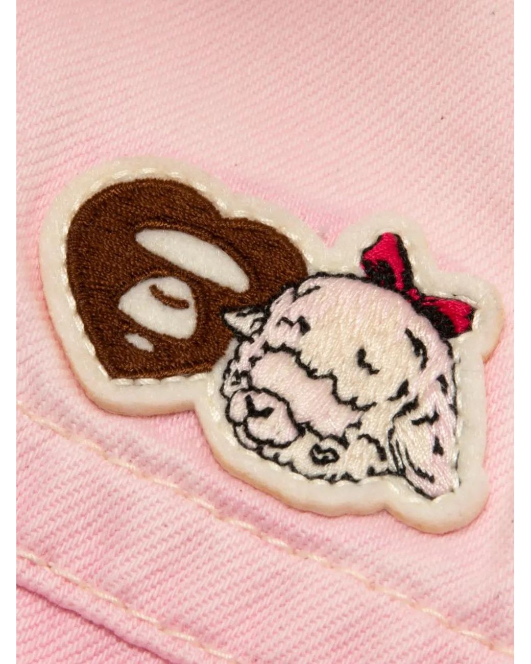 Aape By A Bathing Ape Pink Faux-Fur Trim Patch-Detail Denim Jacket