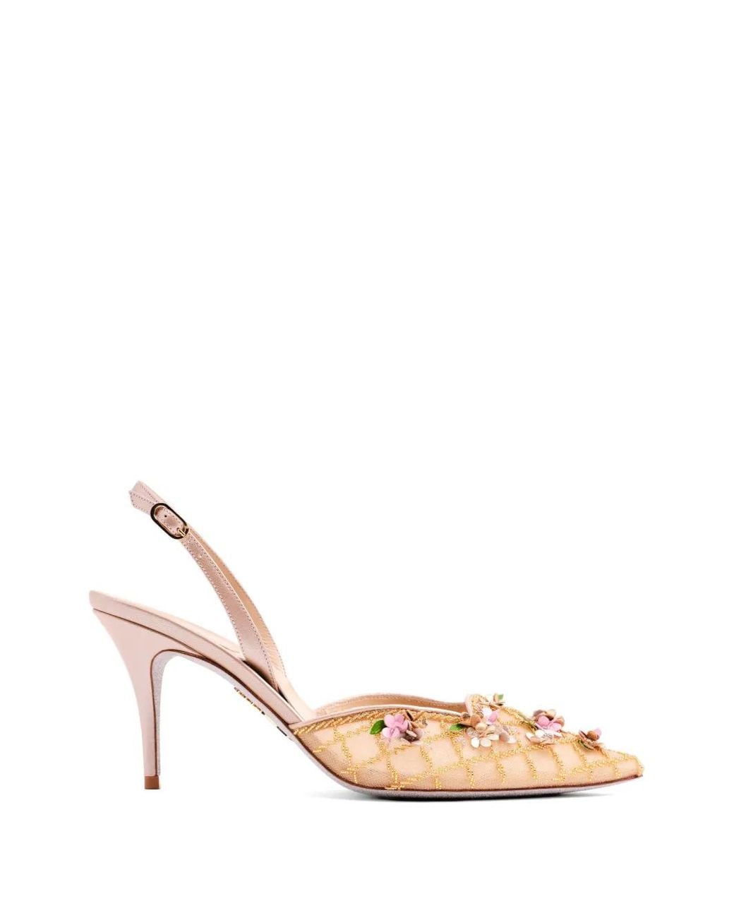 Rene Caovilla Pink Floral-Embellished Slingback Pumps