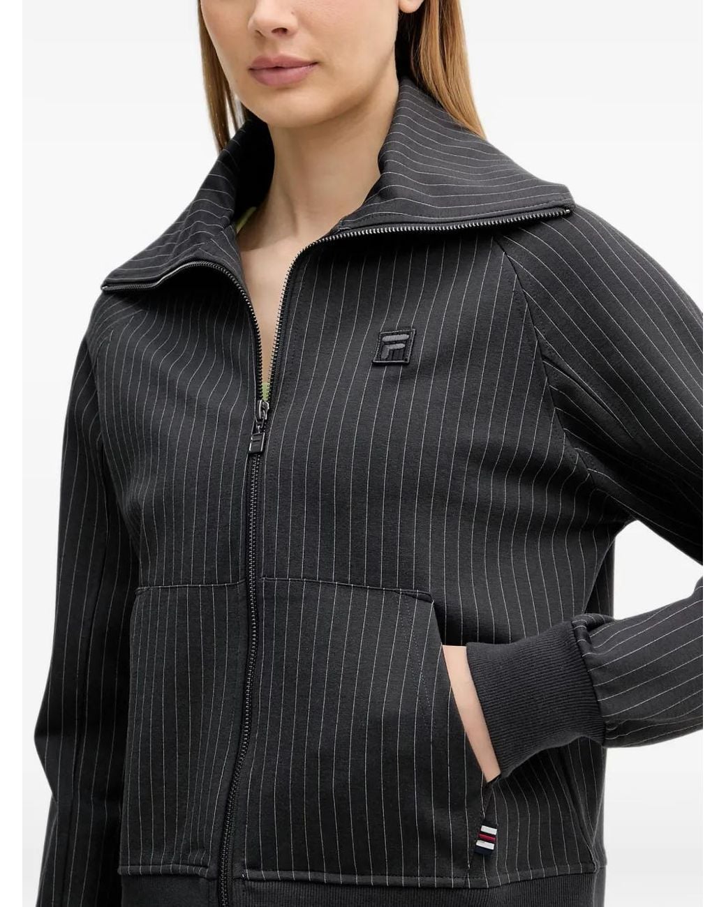Fila Black Bellariva Pinstripe-Print Zip-Up Jacket