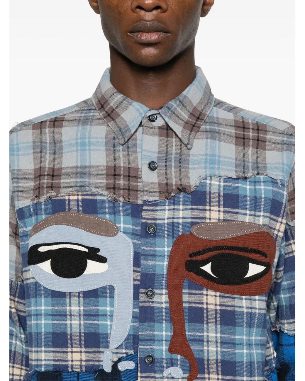 Kidsuper Blue Face-Appliqué Patchwork Shirt for men