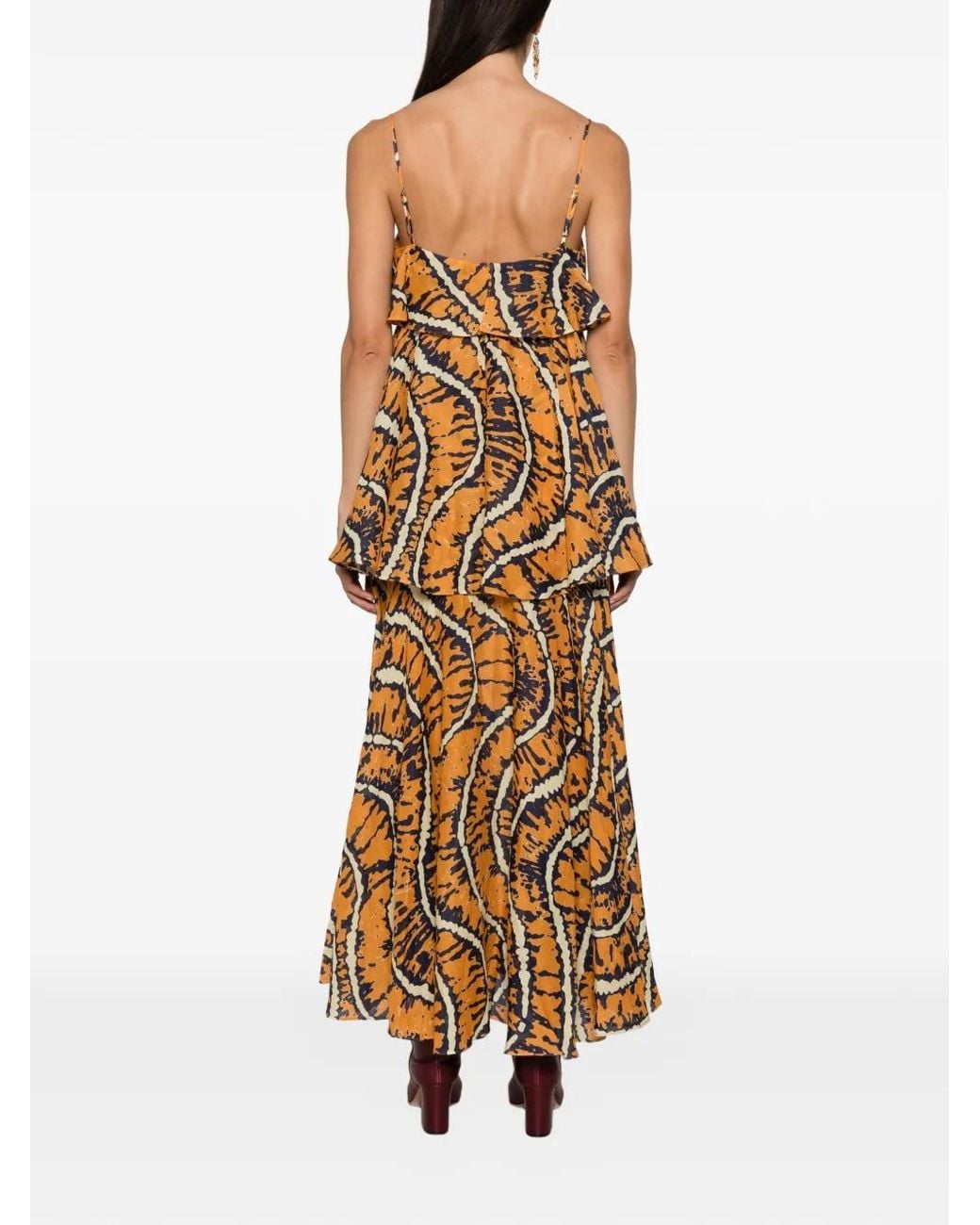 ALÉMAIS Metallic Ripple Ruffled Tiered Maxi Dress