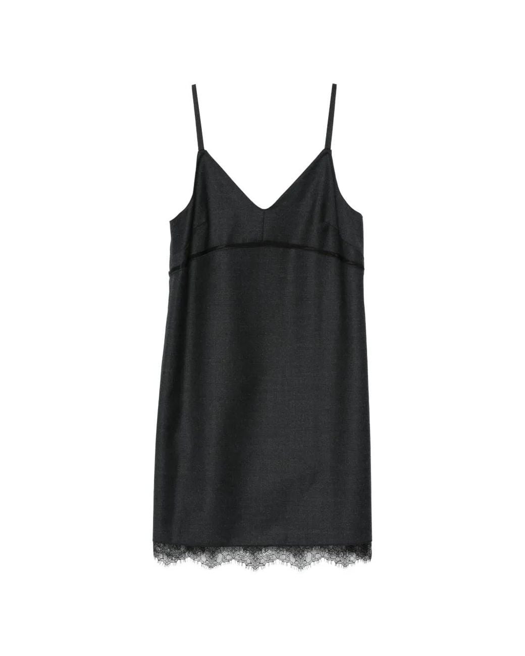 Tela Black Lace-Trim Slip Mini Dress