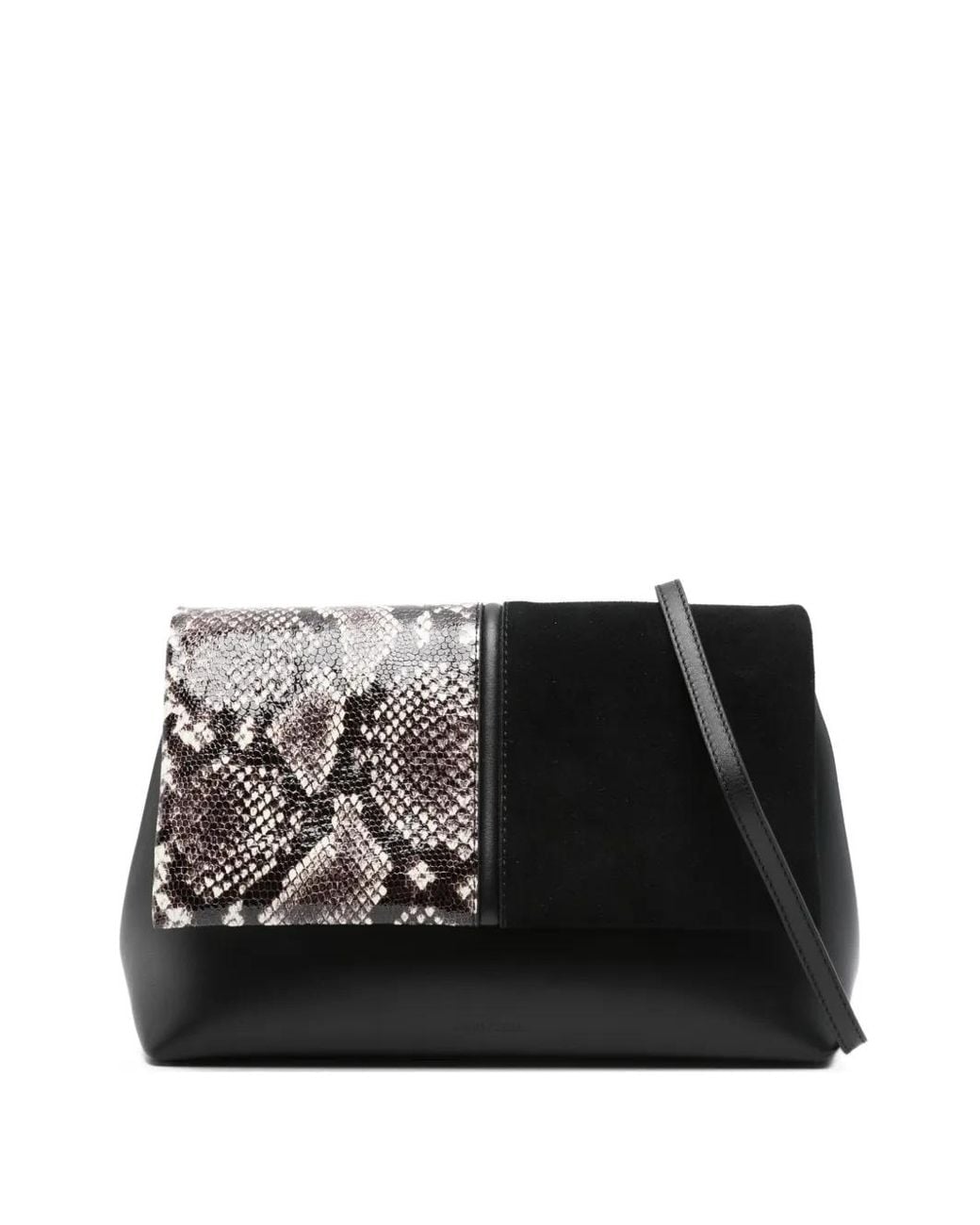 MANU Atelier Black The Fold Snakeskin-Pattern Clutch Bag
