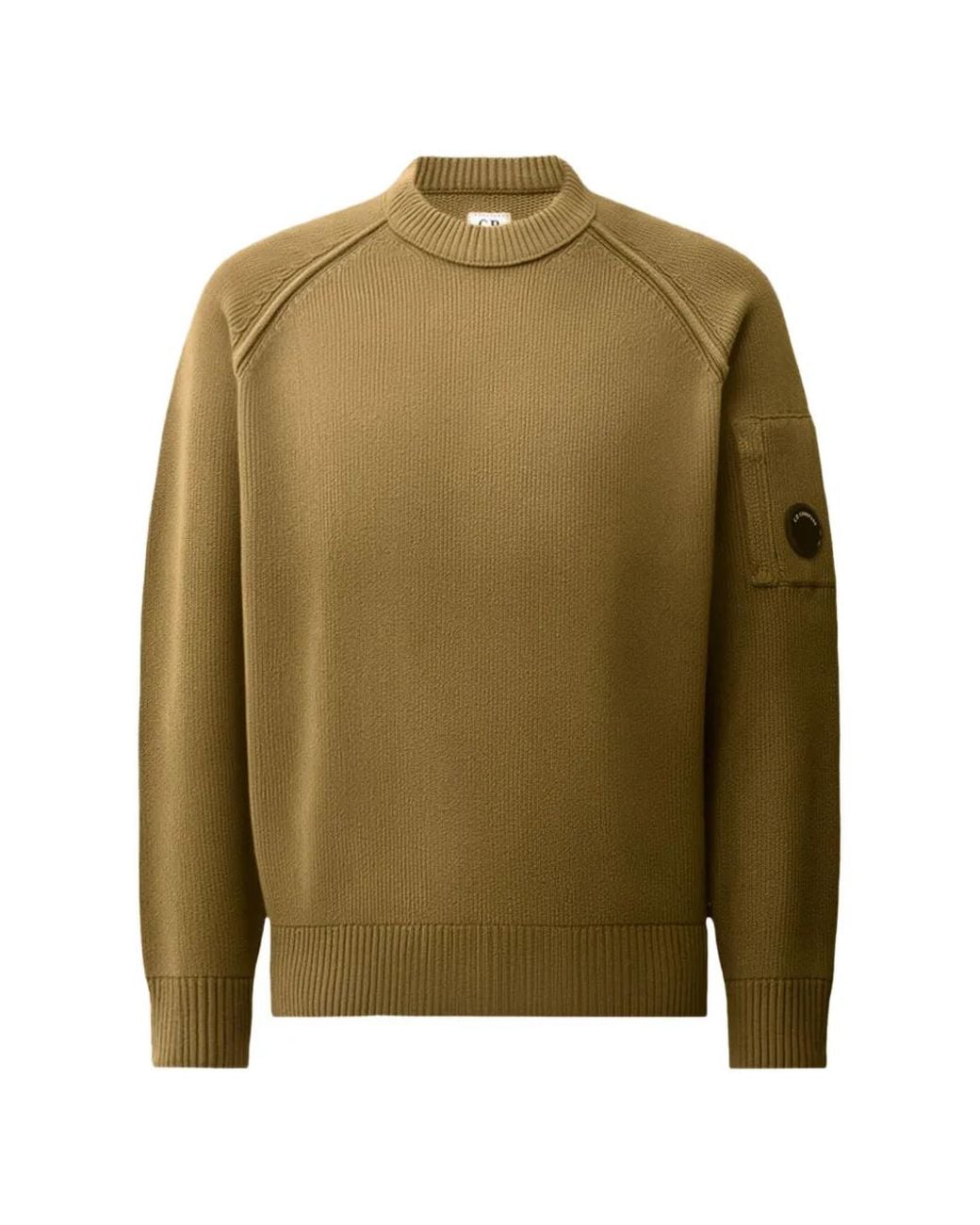 C P Company Green Chenille Cotton Lens Crewneck Sweater for men