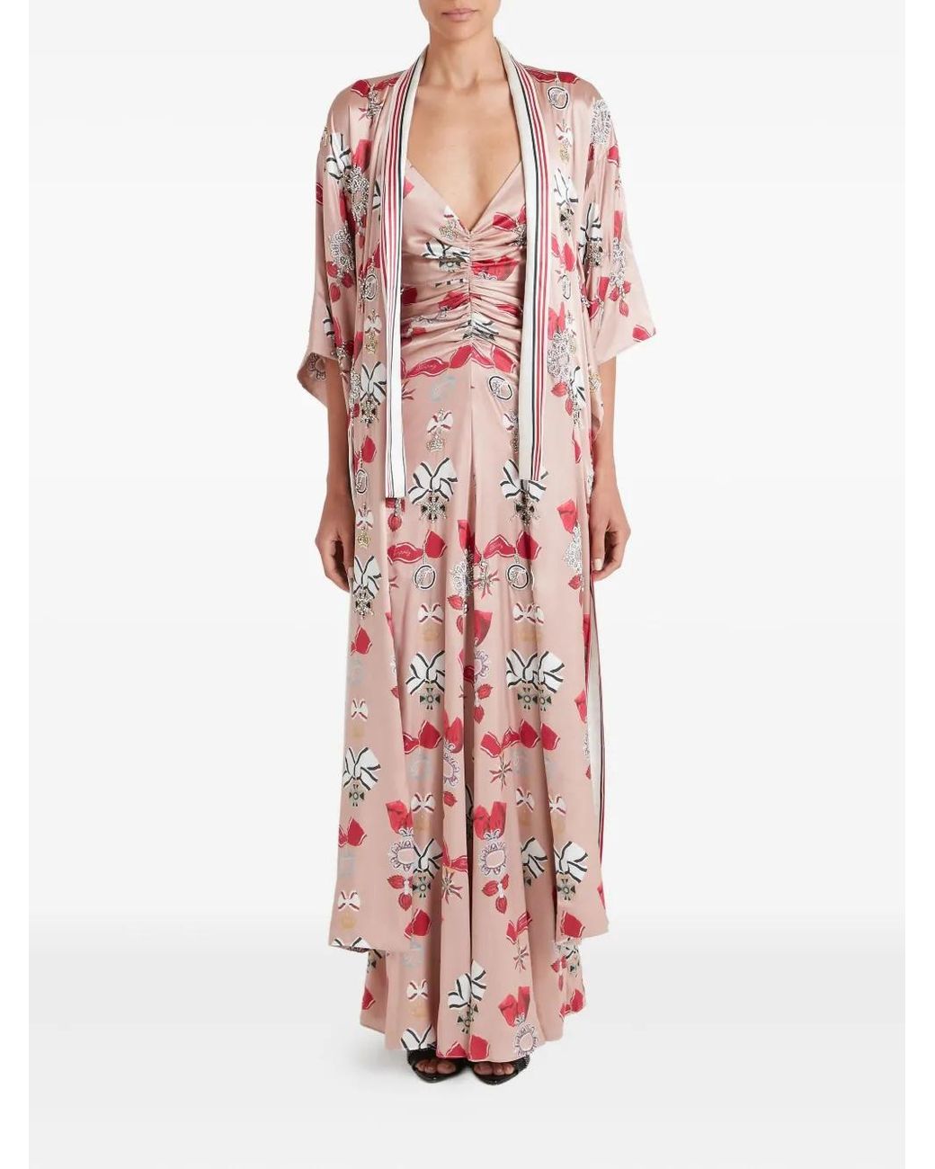 Temperley London Pink Floral-Print Silk Coat