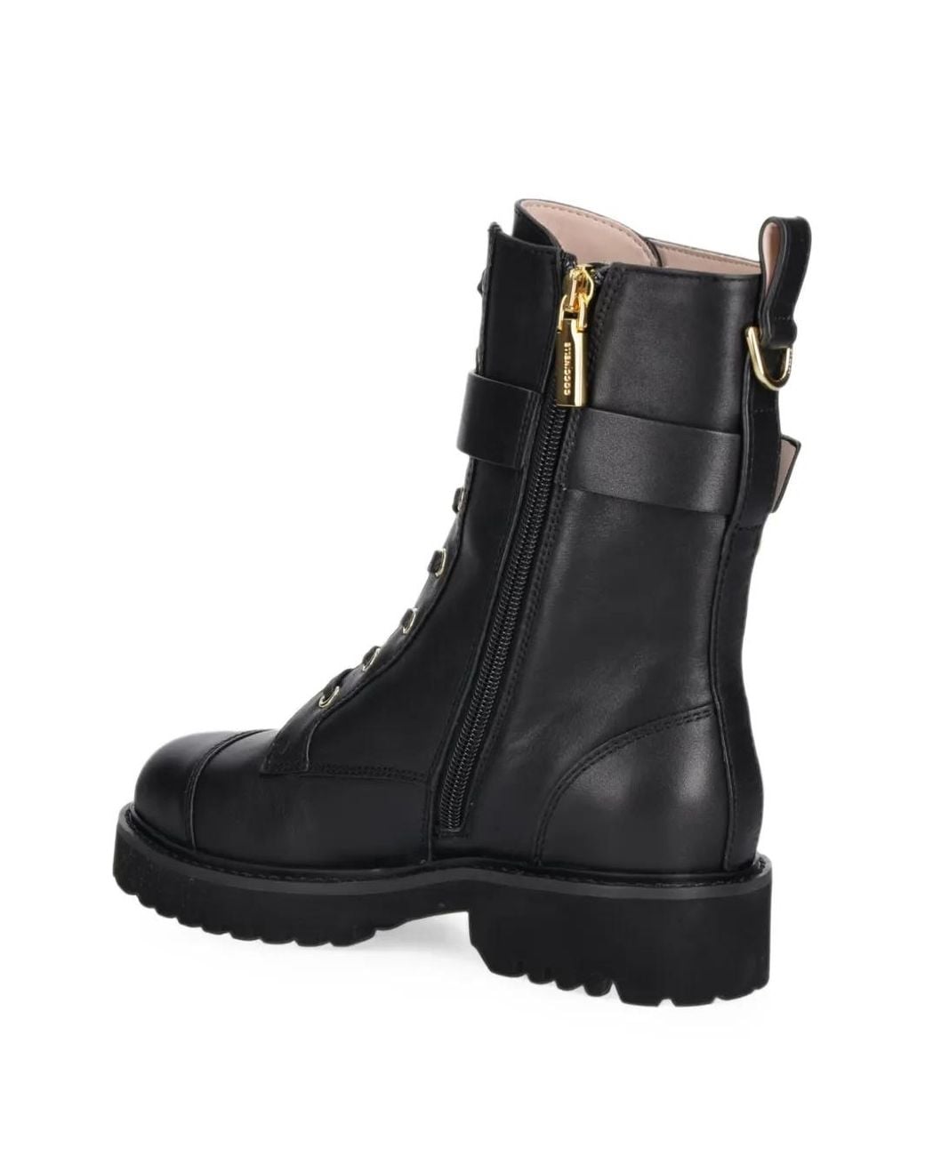 Coccinelle Black Buckled-Strap Lace-Up Combat Boots