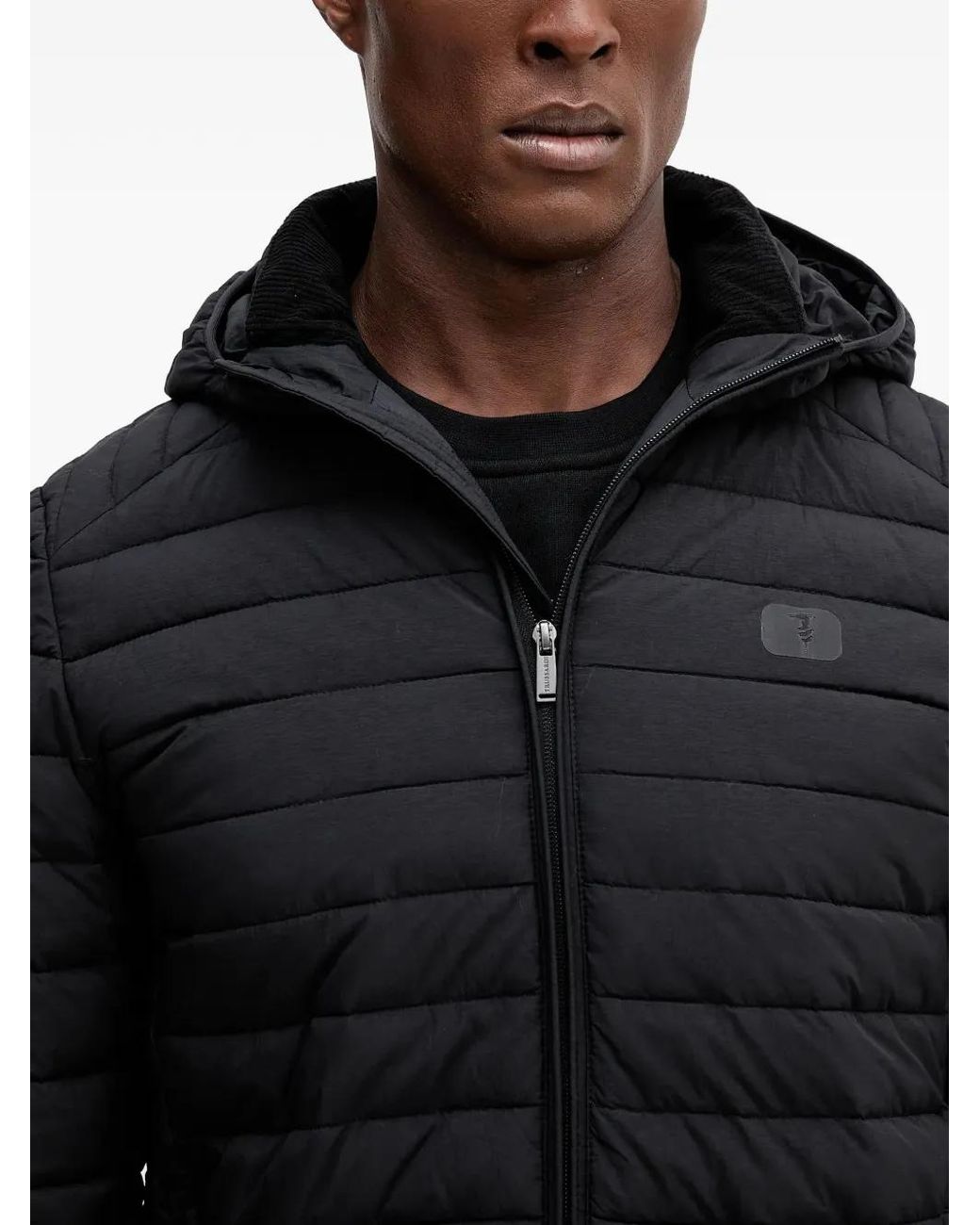 Trussardi Black Hooded Quilted Jacket for men