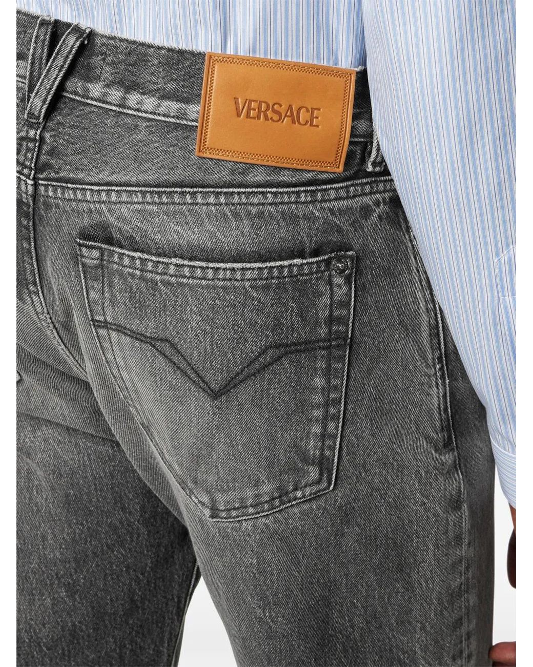 Versace Gray Jeans With Logo Appliqué for men