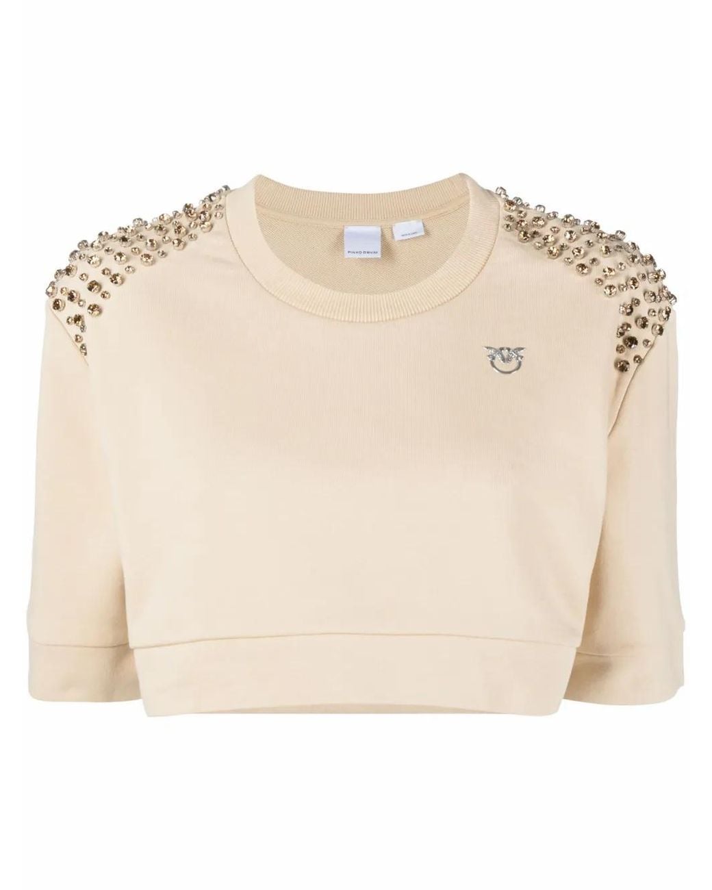 Pinko Natural Embellished Cropped Sweatshirt