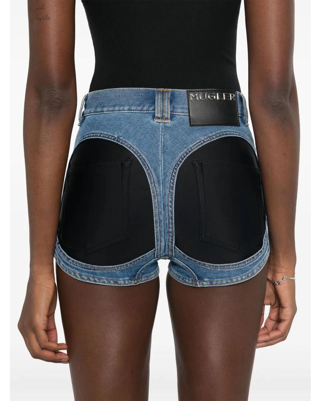 Mugler Blue Bi-Material Denim Shorts