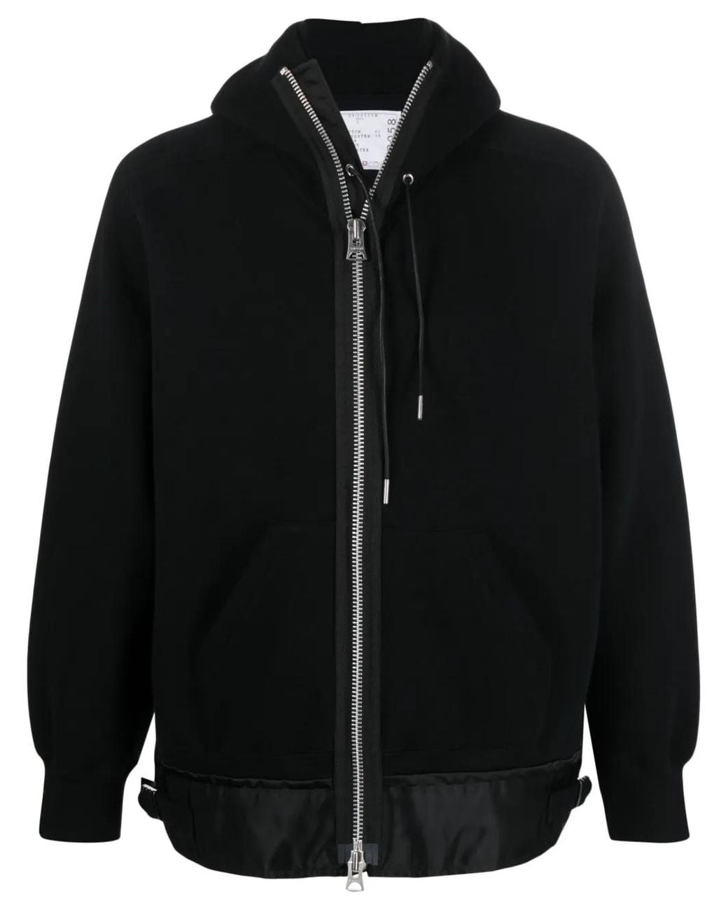Sacai Black Zip-Up Cotton-Blend Hoodie for men