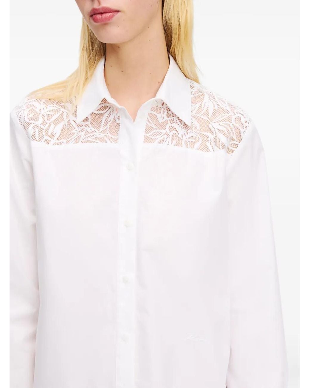Karl Lagerfeld White Lace-Detail Shirt
