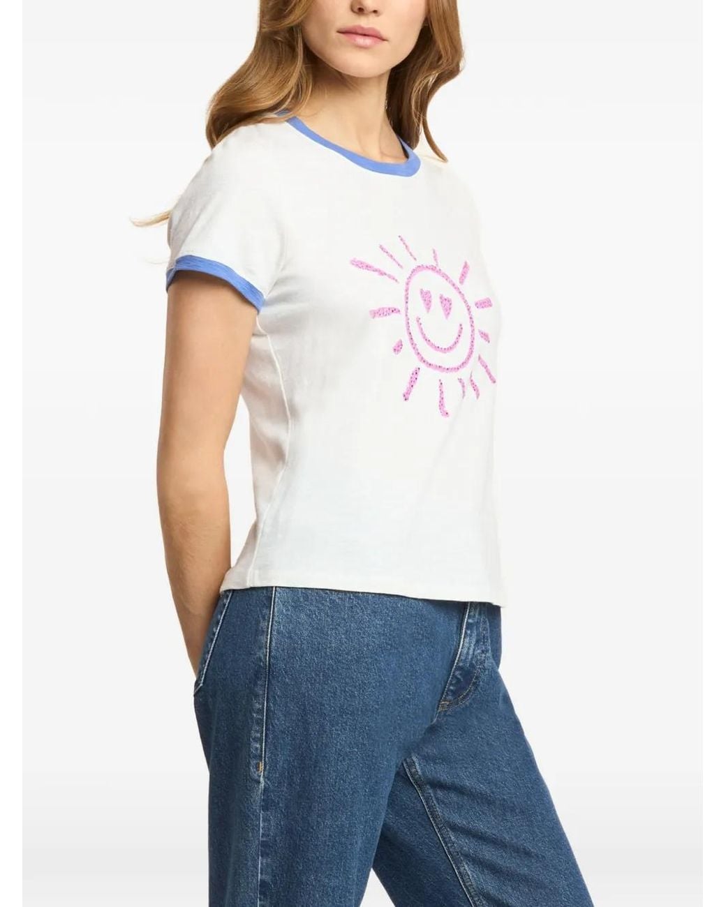 Cinq À Sept White Smiling-Sun Rhinestone-Embellished T-Shirt