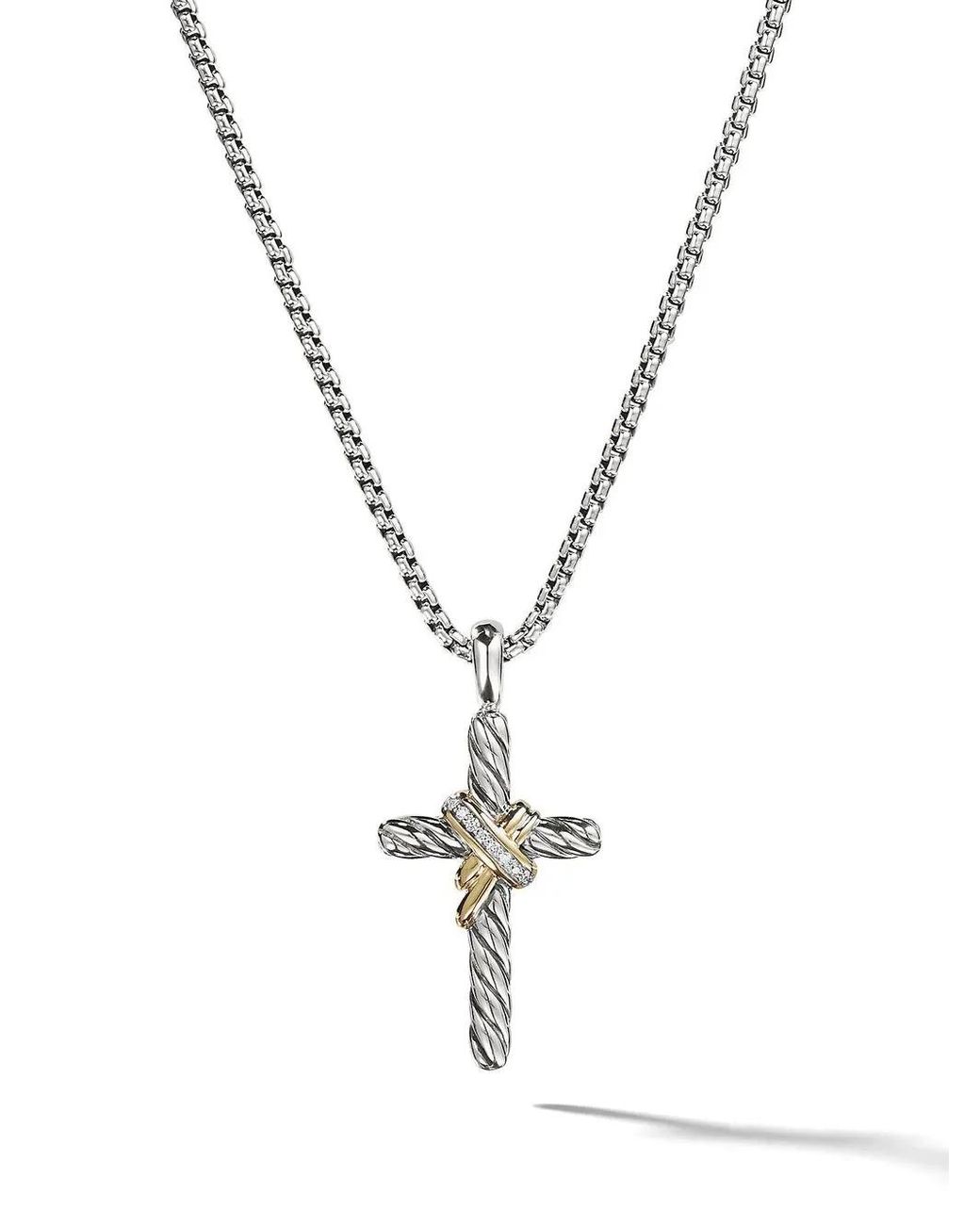 David Yurman Metallic 14Kt And Sterling X Cross Diamond Necklace (31.7Mm)