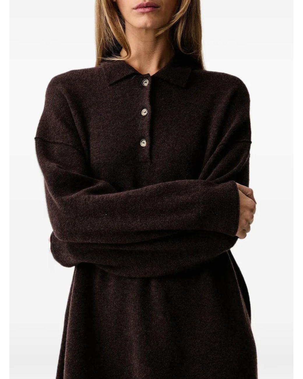 Marc O' Polo Black Button-Placket Polo-Collar Mini Dress
