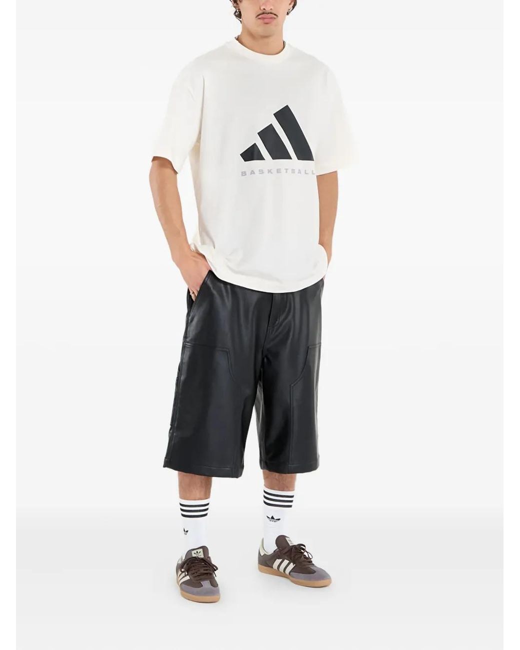 Adidas White Basketball Logo-Print T-Shirt