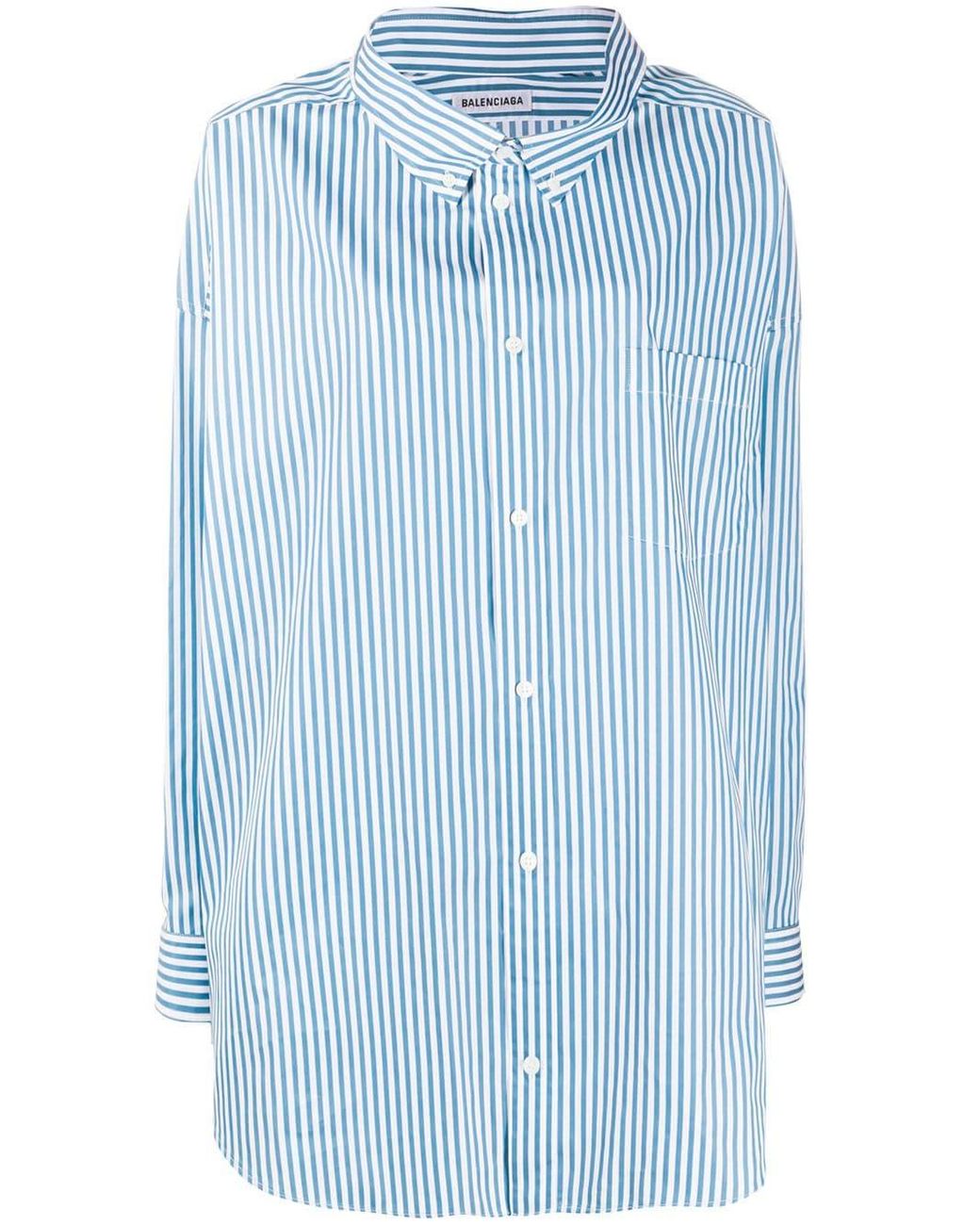 Balenciaga Stripe-pattern Logo-print Oversize Shirt in Blue - Lyst
