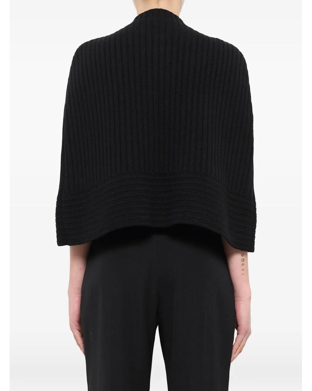 Lanvin Black Ribbed-Knit Tassel-Detail Jumper