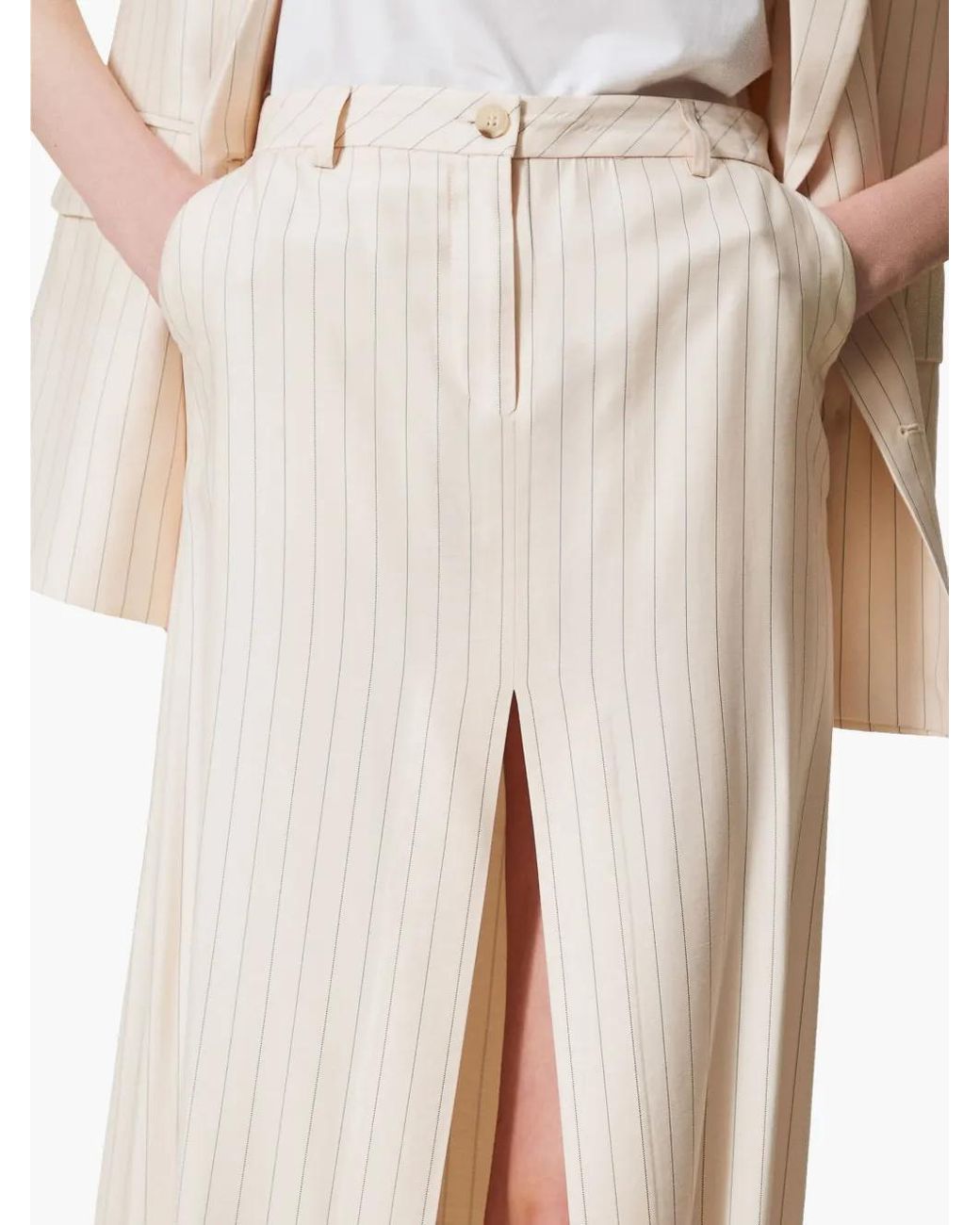 Twinset Natural Pinstripe-Pattern Skirt