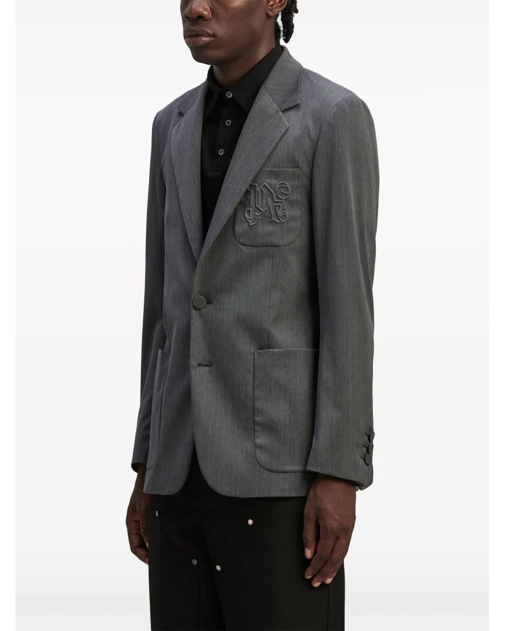 Palm Angels Black Logo-Embroidered Blazer
