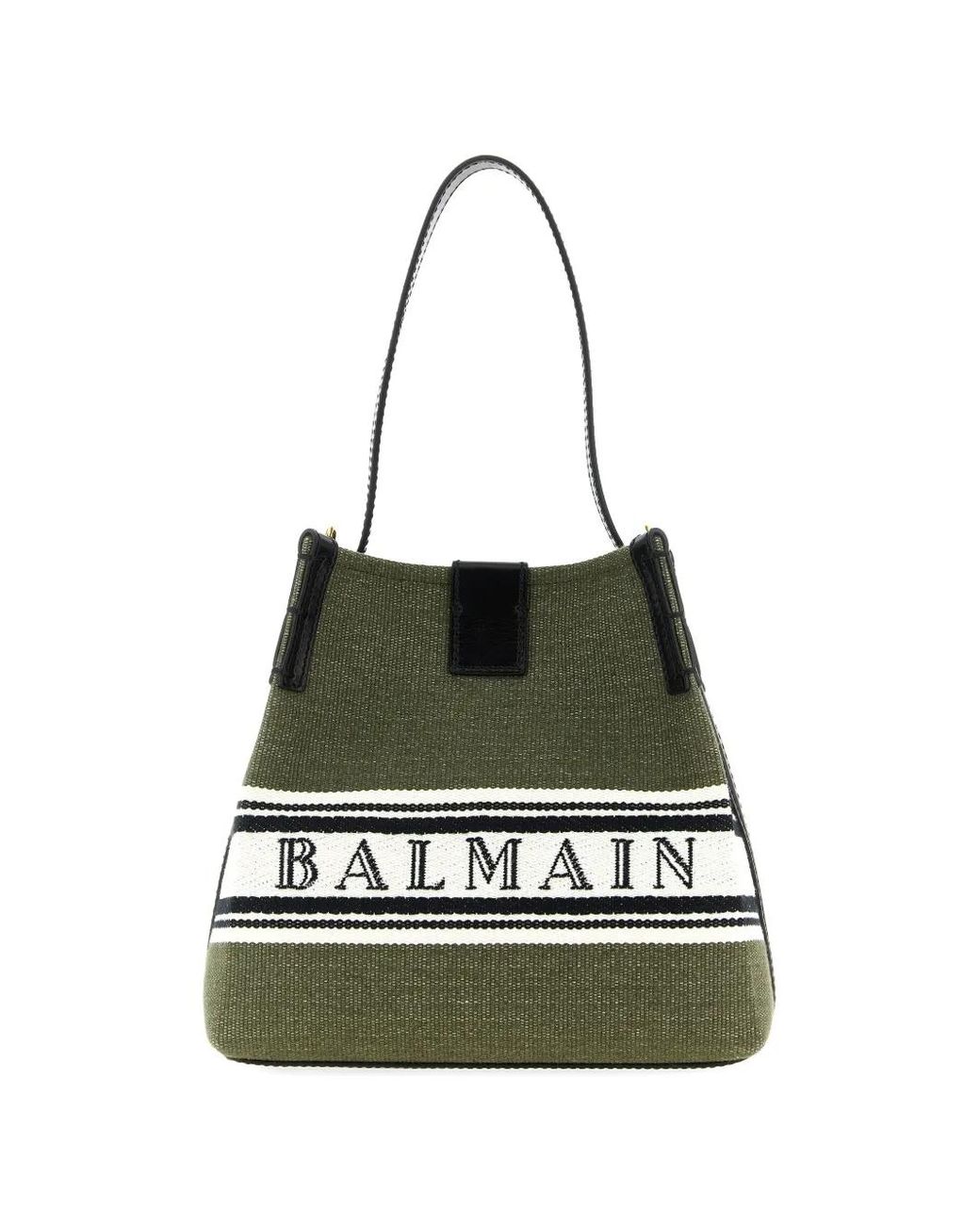 Balmain Green Intarsia Logo Canvas Bucket Bag