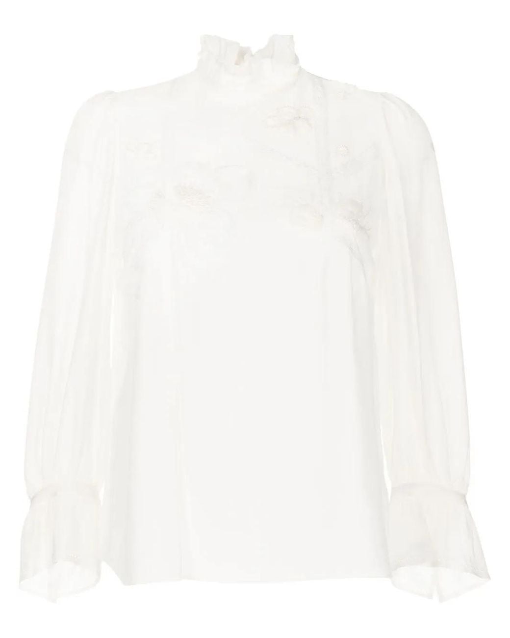 Shiatzy Chen White Floral-Appliqué Crop-Sleeve Blouse